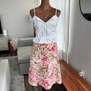 2000s Vintage Speechless Tropical Floral Pink Island Print Midi Skirt Size 9